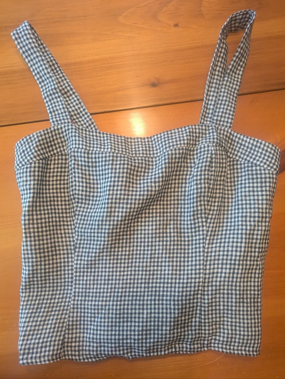 Quince Linen Black White Check Crop Fitted Tank S